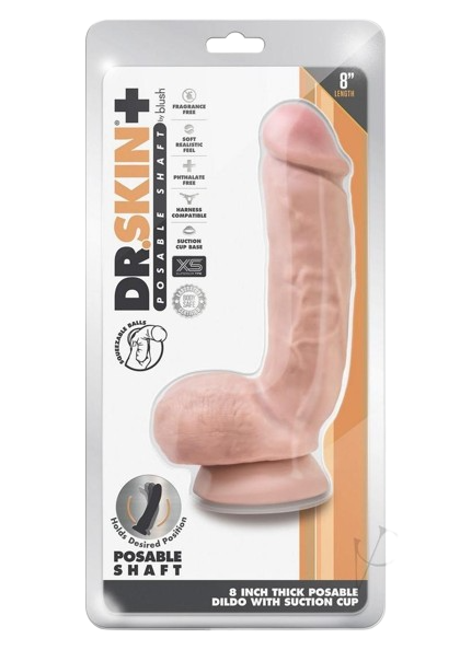 Dr. Skin Plus Thick Posable Dildo with Squeezable Balls 8"