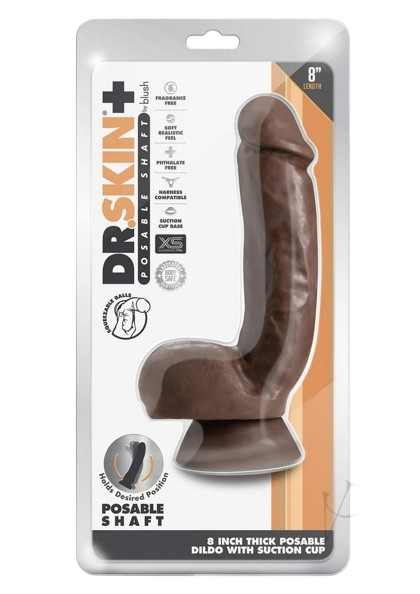 Dr. Skin Plus Thick Posable Dildo with Squeezable Balls 8"