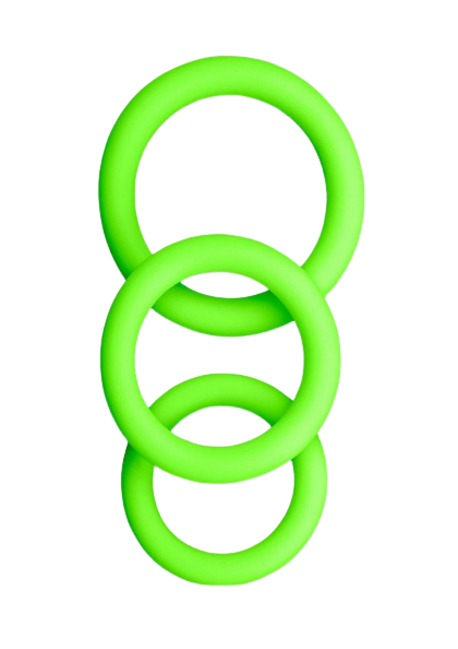 Ouch! Cock Ring Silicone Set (3pc) Glow in the Dark - Green